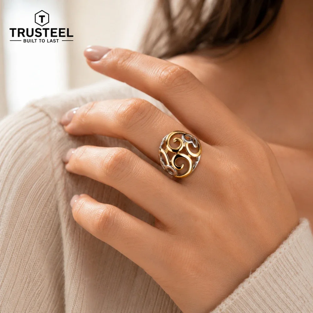 Women’s 316L stainless steel Two-one Swirl Statement Ring size 10